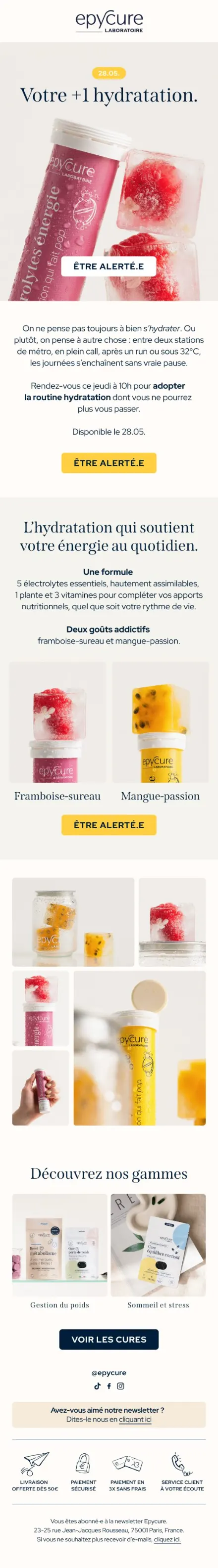 Campagne Epycure — Teasing · routine hydratation