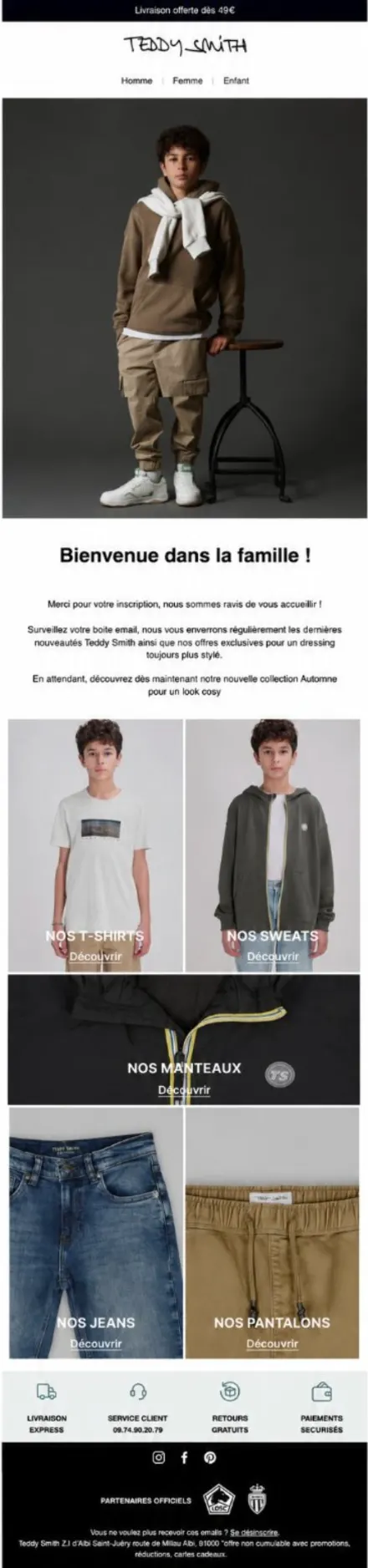 Campagne Teddy Smith — Bienvenue · segment Enfant (garçon)