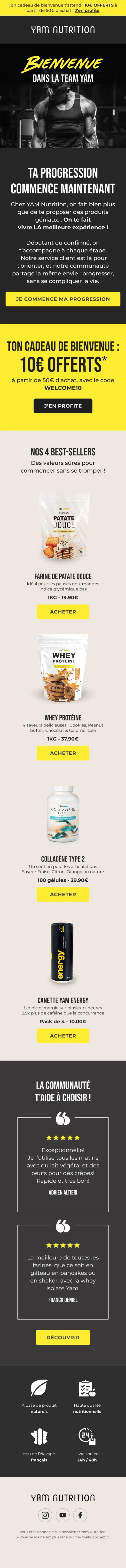 Flow de bienvenue YAM Nutrition
