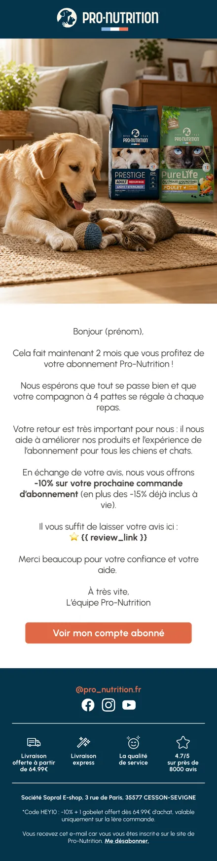 Flow Pro-Nutrition — enquête de satisfaction deux mois après la souscription