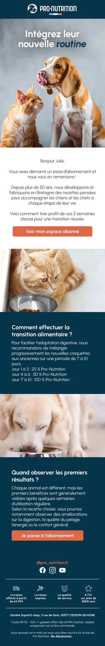 Flow Pro-Nutrition — bascule de l'essai vers l'abonnement complet