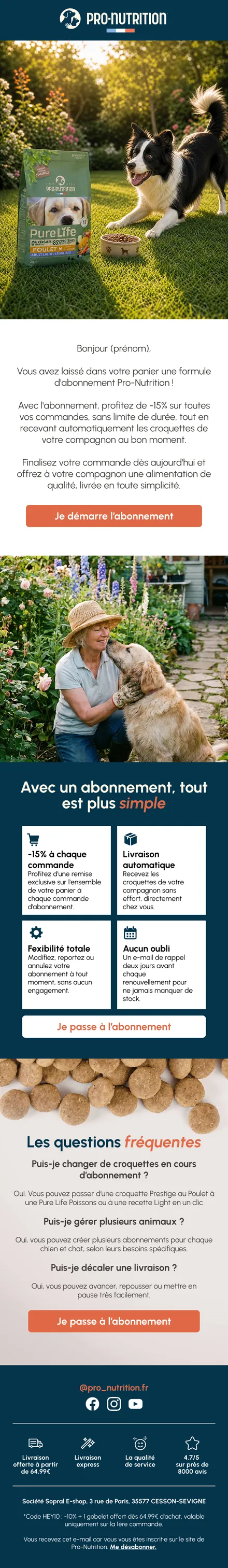 Flow panier abandonné Pro-Nutrition — relance une heure après l'abandon