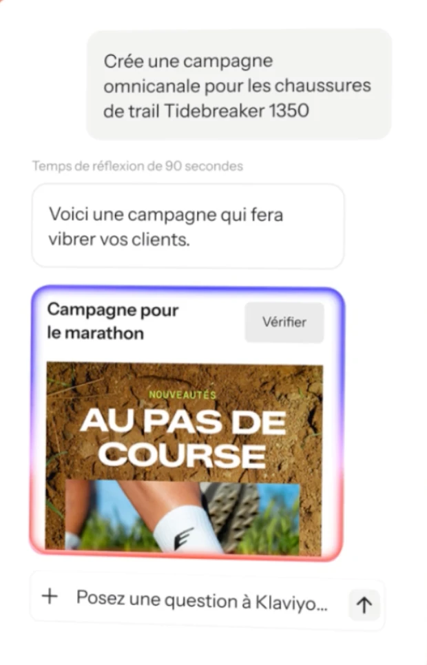 Assistant IA Klaviyo générant une campagne omnicanale