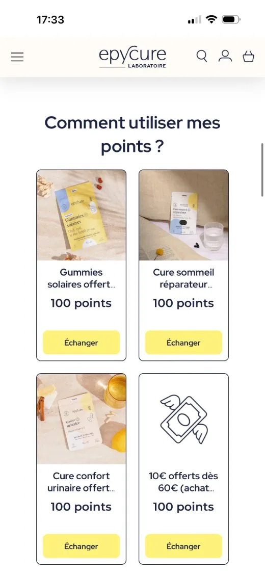 Catalogue de récompenses Epycure